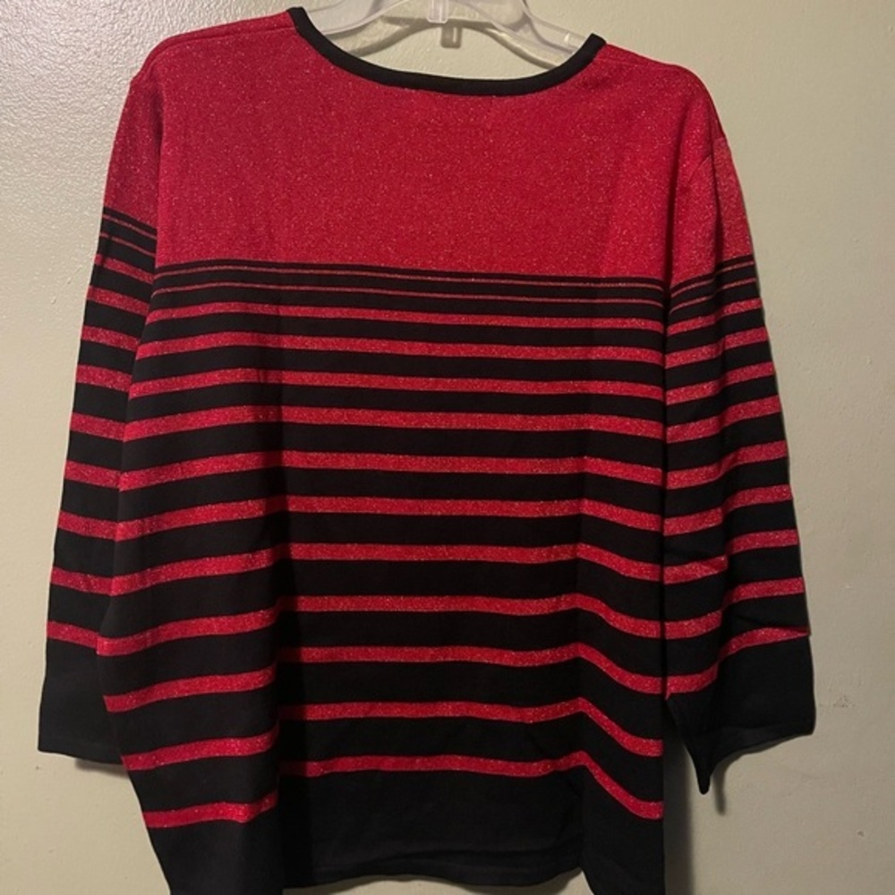 Women’s Festive Blouse Top Red and Black Size 3x Long sleeve box neck